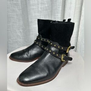 Coach Black Ankle Boots with Gold Studded Straps